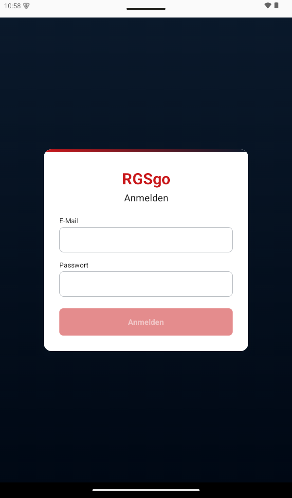 Anmeldebildschirm der RGSgo App